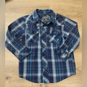 Company 81 boys blue plaid button up shirt size 4‎